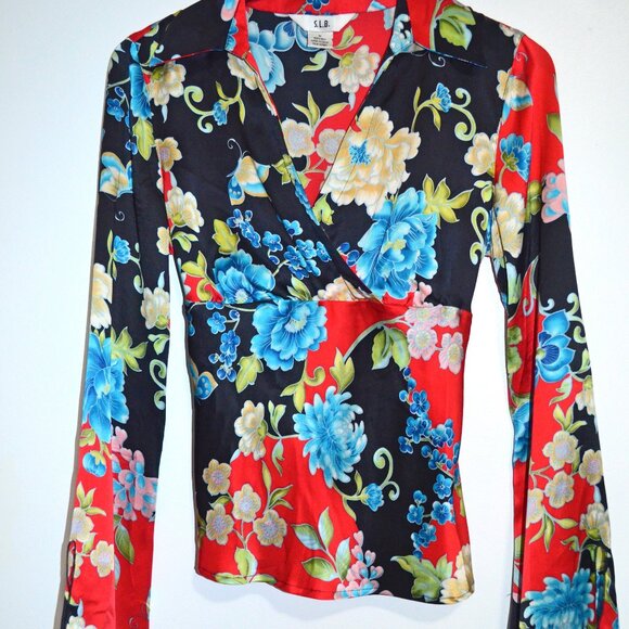 S.L.B. Tops - S.L.B. Women’s Silk Floral Blouse Medium Fairycore Cottagecore Colorful Wedding